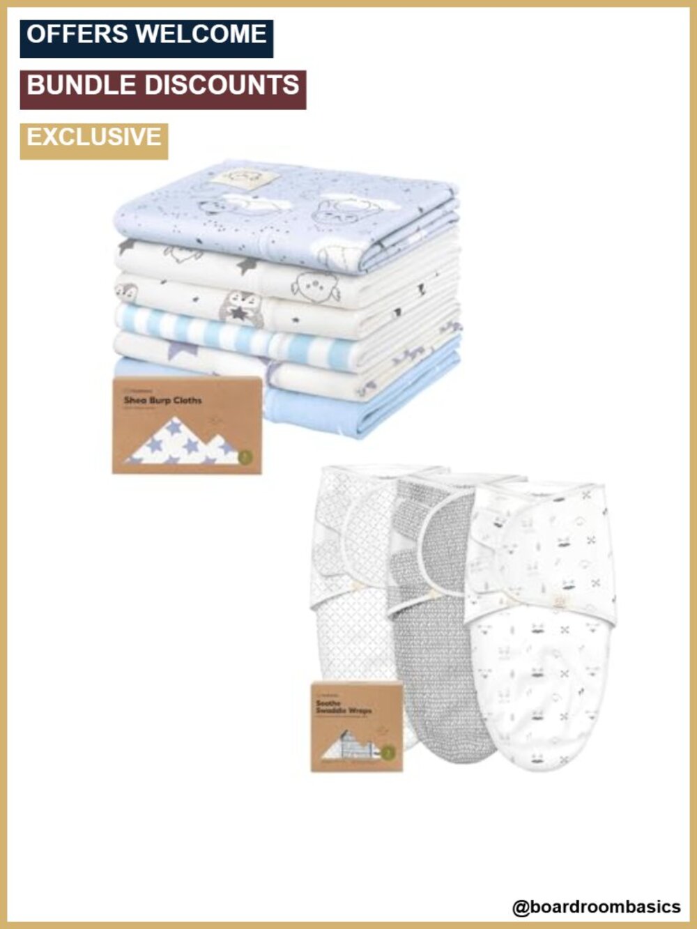 Baby Burp Cloths & Swaddle Sleep Sacks, Cotton, 6-Pack & 3-Pack Set